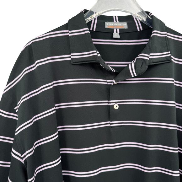 Peter Millar Summer Comfort Black Lilac Stripe Short Sleeve Performance Polo - Picture 3 of 7
